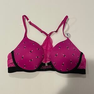 Victoria’s Secret PINK Push Up Bra Womens 34B Pink Hearts Racerback Lace